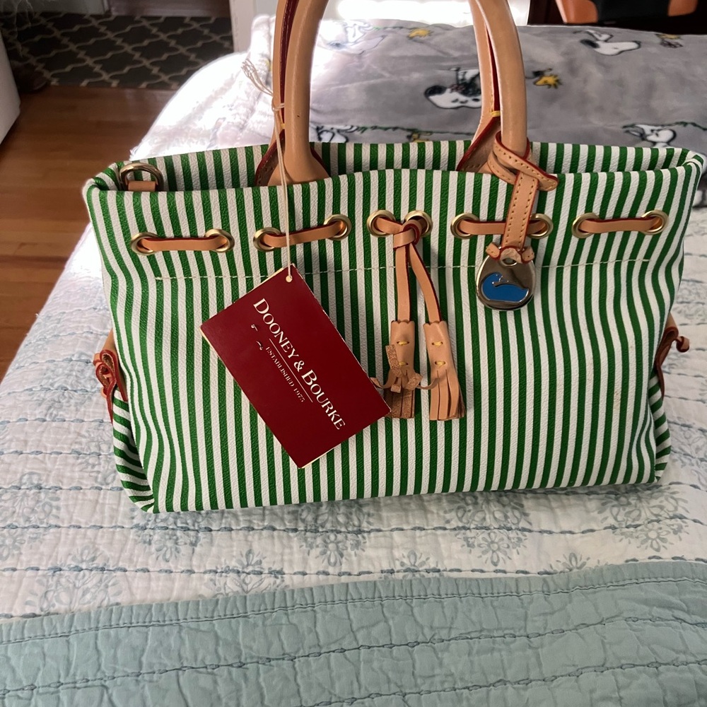 Dooney & Bourke Green and White Striped Tote